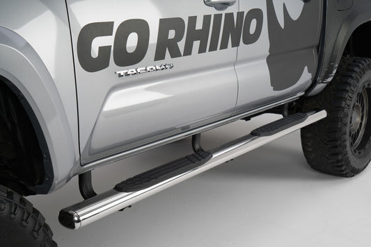 4 Inch 1000 Series SideSteps & Bracket Kit Stainless Steel 2022-2026 Toyota Tundra Go Rhino-1