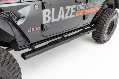 5 Inch 1000 Series Side Steps with Mounting Brackets Kit Textured Black 2018-2026 Jeep Wrangler Go Rhino-2