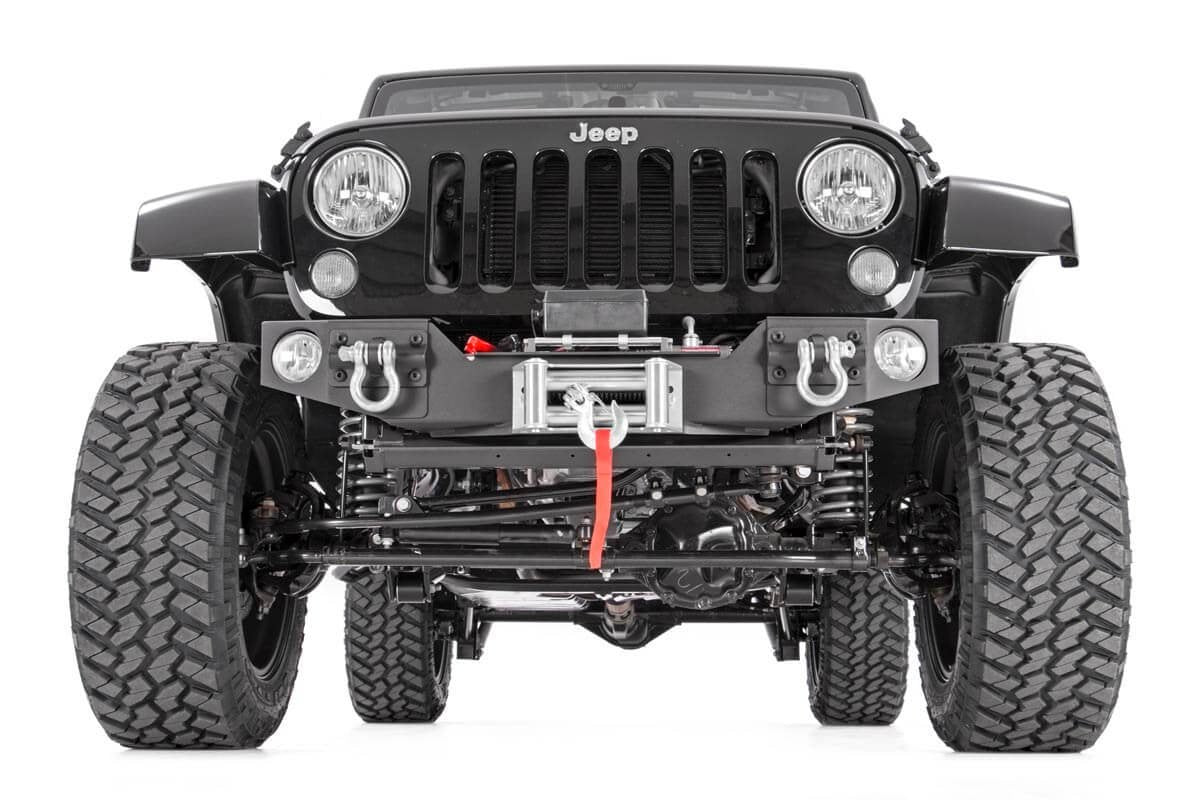 Jeep Hybrid Stubby Winch Bumper w/Fog Mounts 07-18 Wrangler JK Rough Country-1