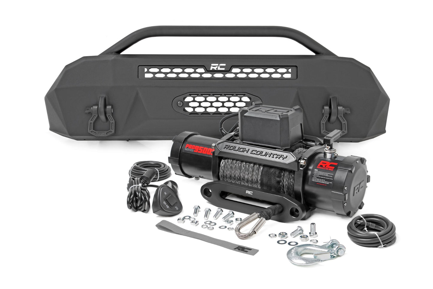 Rough Country Front Bumper Hybrid 9500-Lb Pro Series Winch Synthetic Rope 16-22 Toyota Tacoma Rough Country