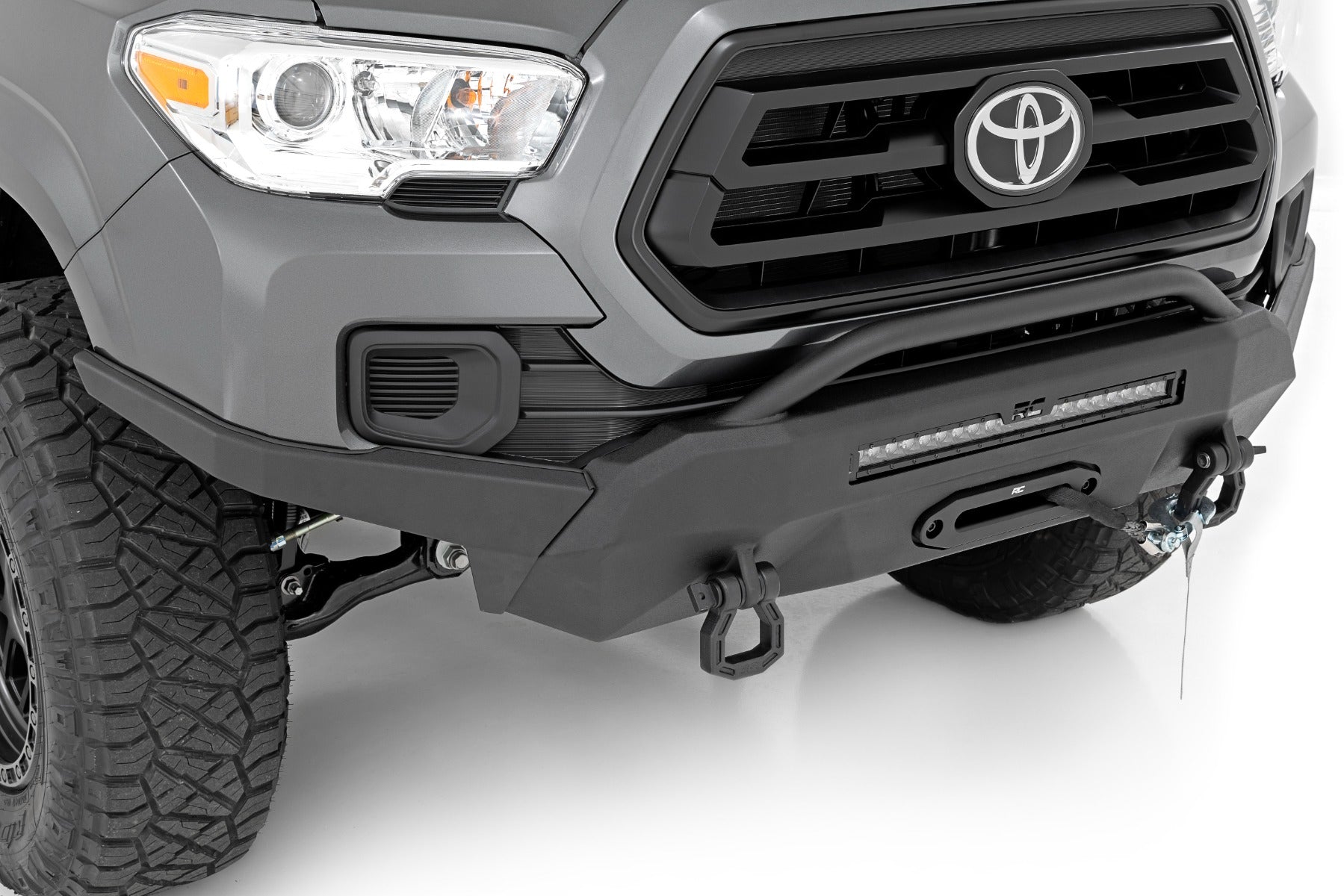 Rough Country Front Bumper High Clearance 9500 Lb Pro Series Winch Synthetic Rope 16-22 Toyota Tacoma Rough Country
