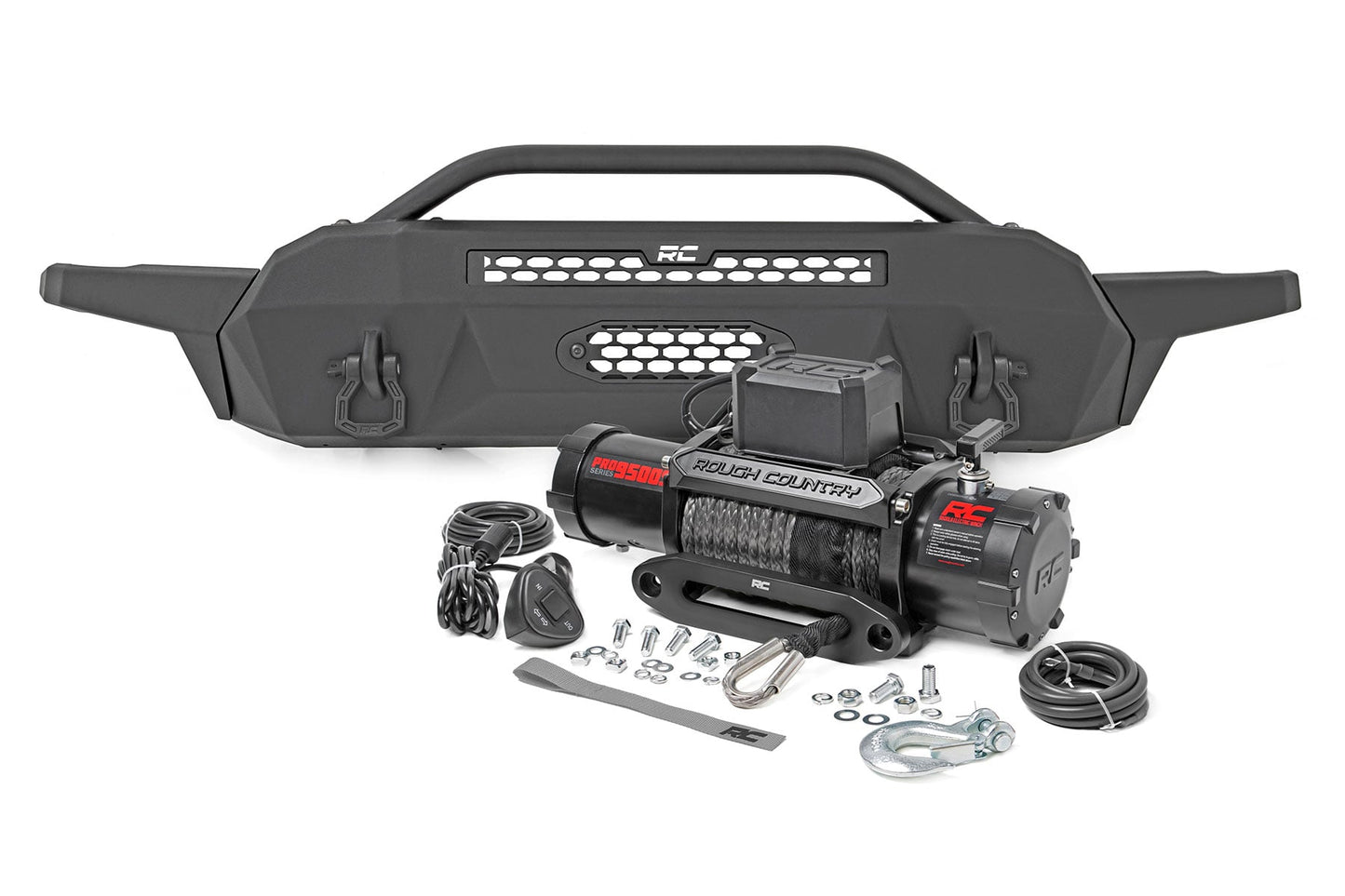 Front Bumper High Clearance 9500-Lb Pro Series Winch Synthetic Rope Toyota Tacoma 4WD (16-23) Rough Country
