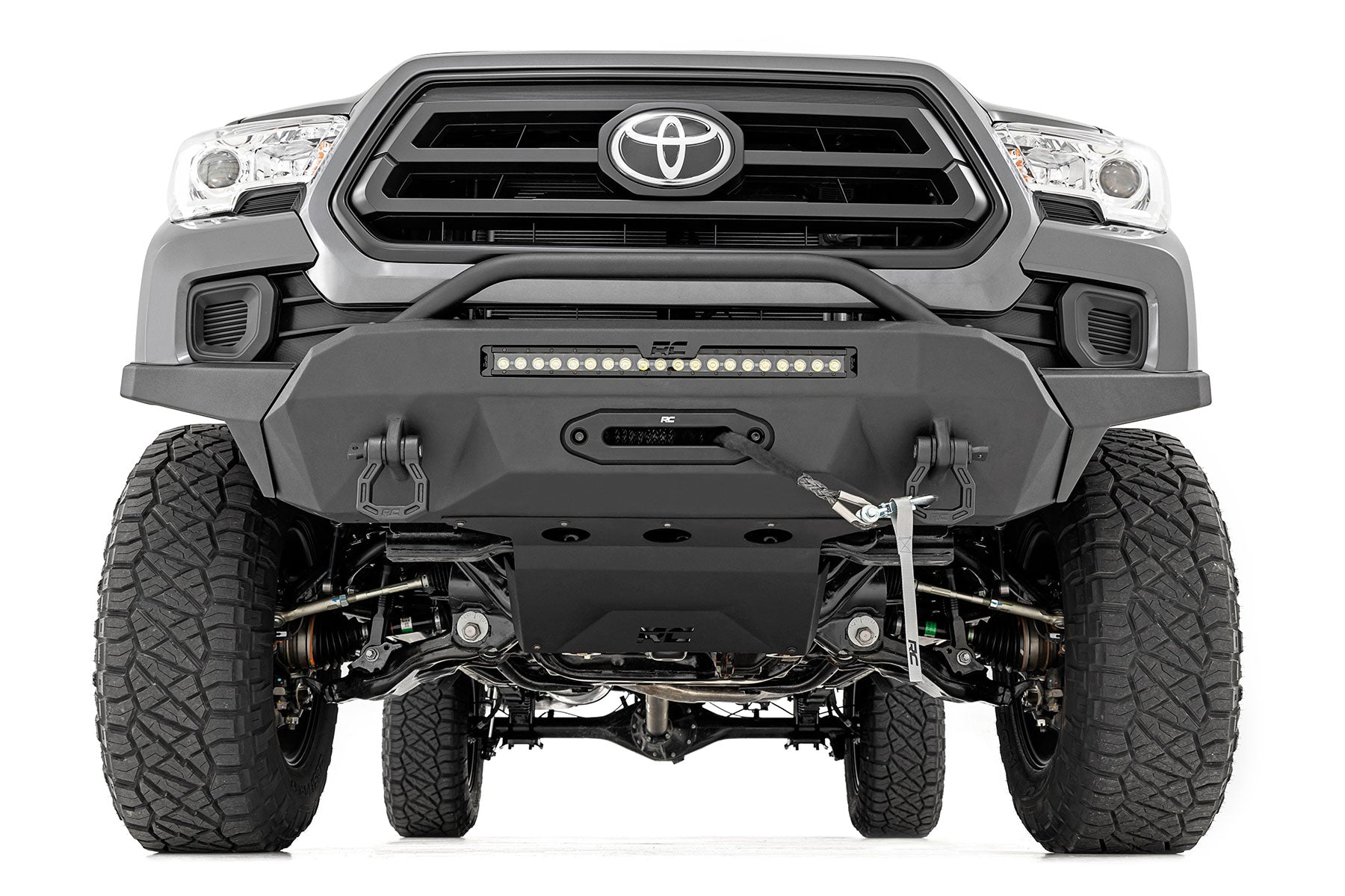 Front Bumper Hybrid 20 Inch Black LED 12000-Lb Winch Syn Toyota Tacoma (16-23) Rough Country-1
