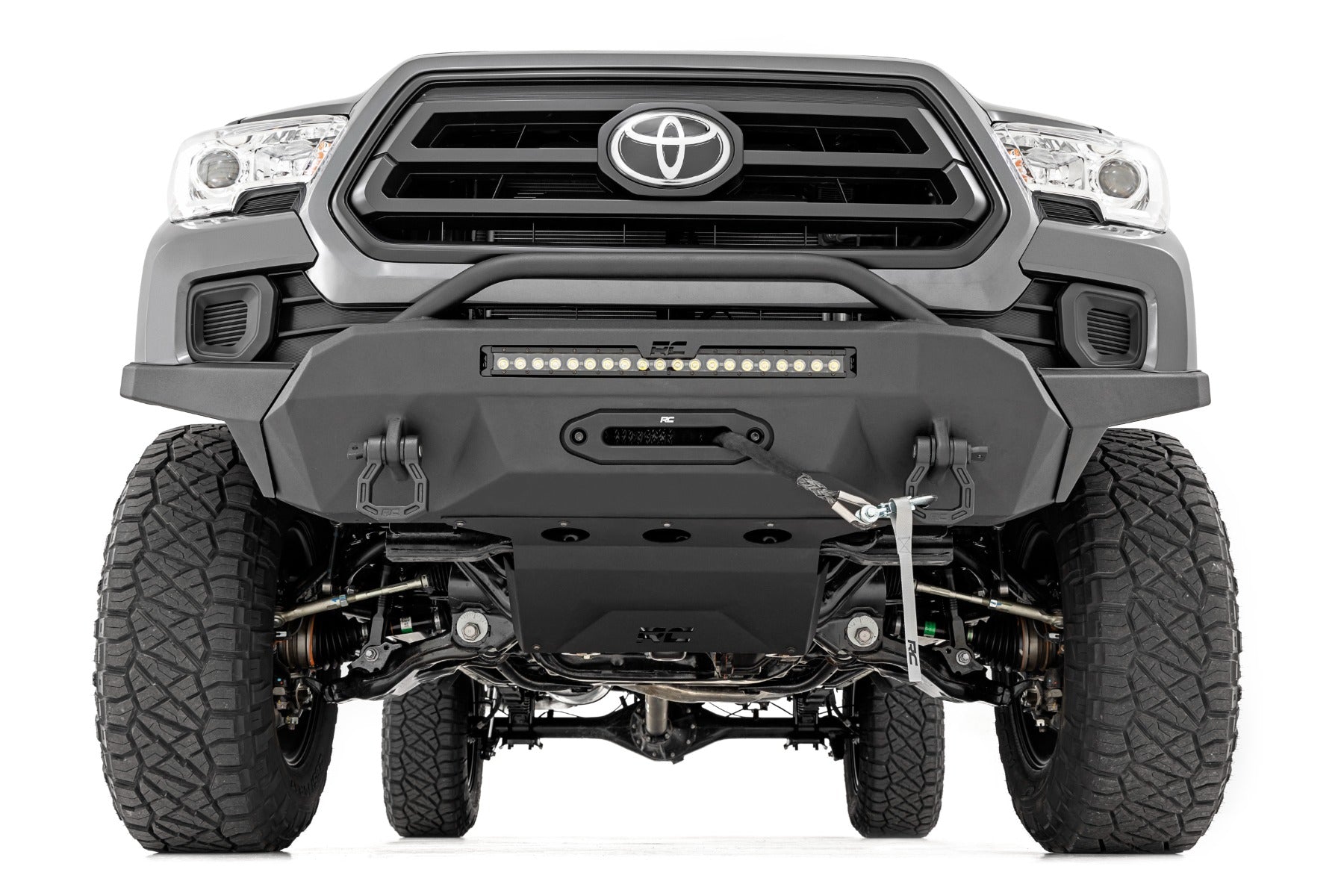 Rough Country Front Bumper High Clearance Hybrid Winch Mount Only and 20 Inch DRL LED Light Bar 16-22 Toyota Tacoma Rough Country