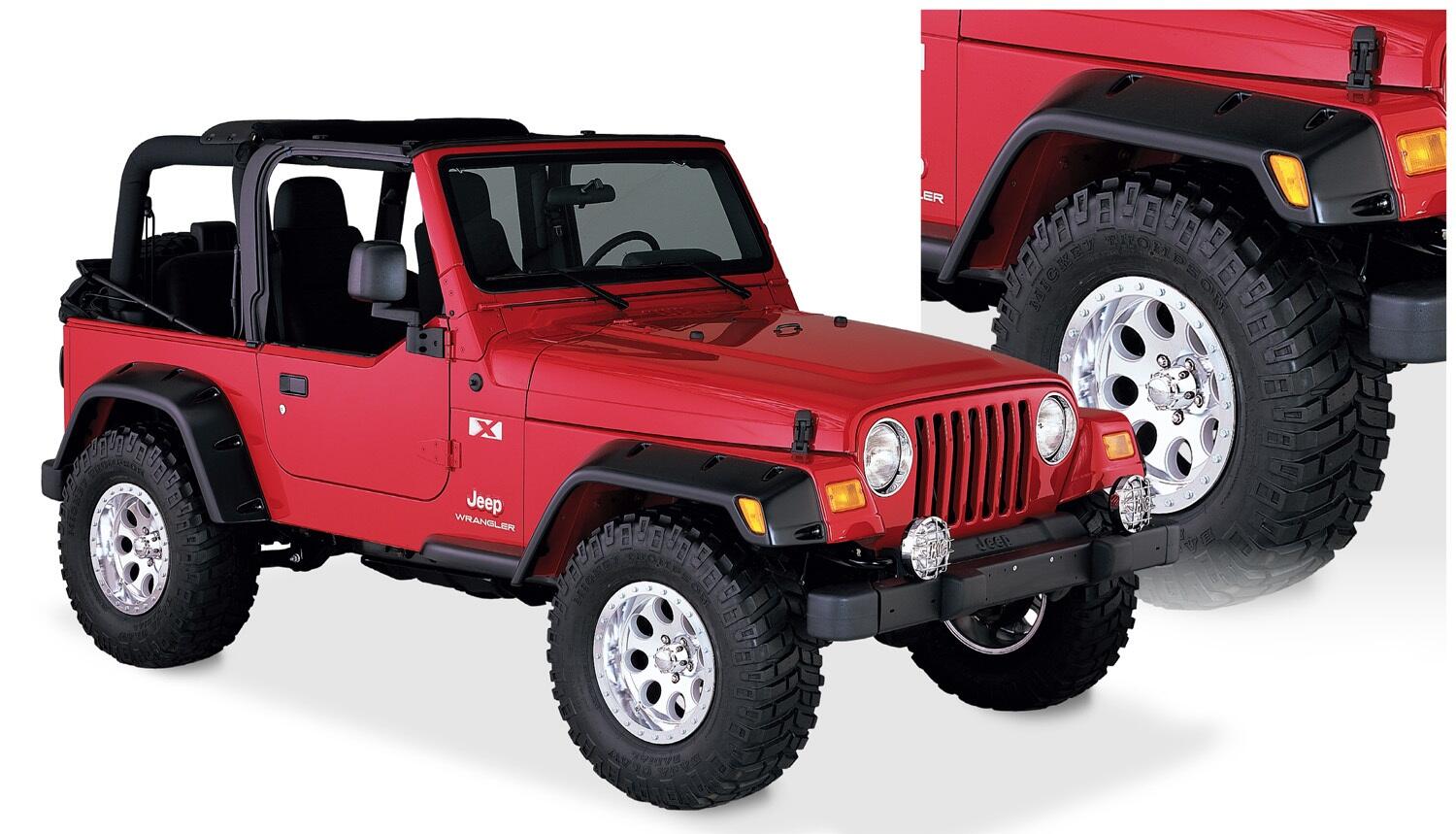 Black Pocket/Rivet Style Textured Finish 4-Piece Fender Flare Set For 1997-2006 Jeep Wrangler TJ Bushwacker-6