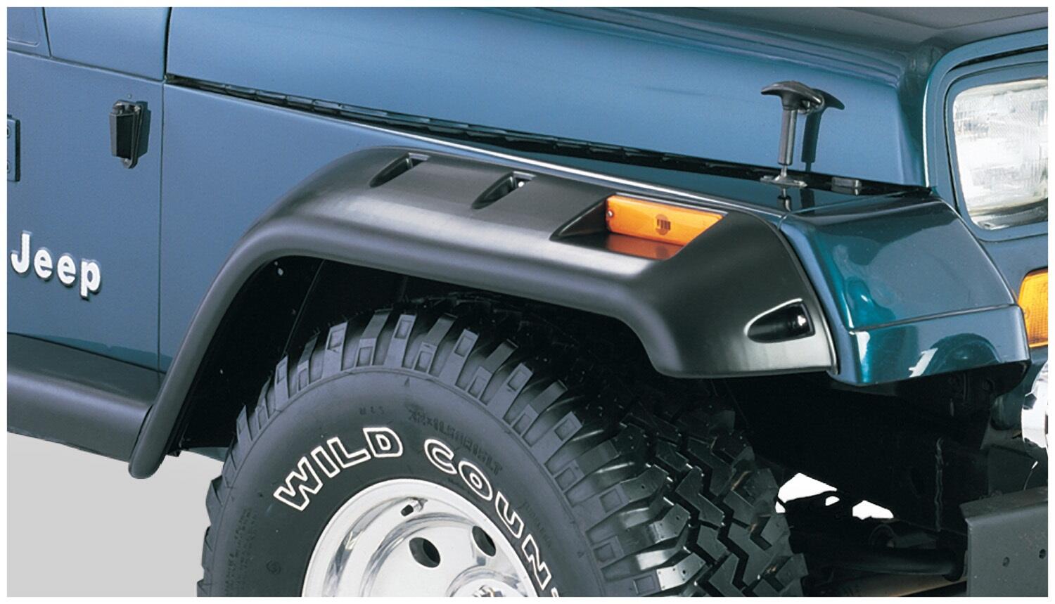 Black Jeep Cutout Style Textured Finish 4-Piece Fender Flare Set For 1987-1995 Jeep Wrangler YJ (Excludes Renegade) Bushwacker-1