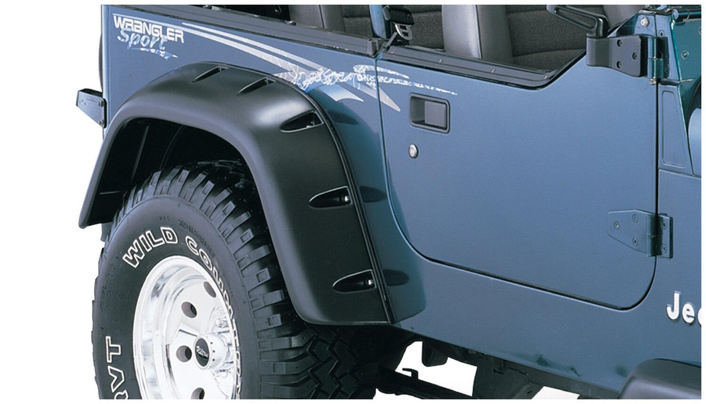 Black Jeep Cutout Style Textured Finish 4-Piece Fender Flare Set For 1987-1995 Jeep Wrangler YJ (Excludes Renegade) Bushwacker-2