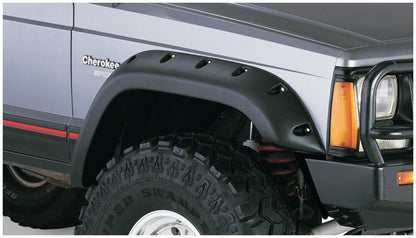 Black Jeep Cutout Style Textured Finish 4-Piece Fender Flare Set For 1984-2001 Jeep Cherokee 4-Door Bushwacker-1