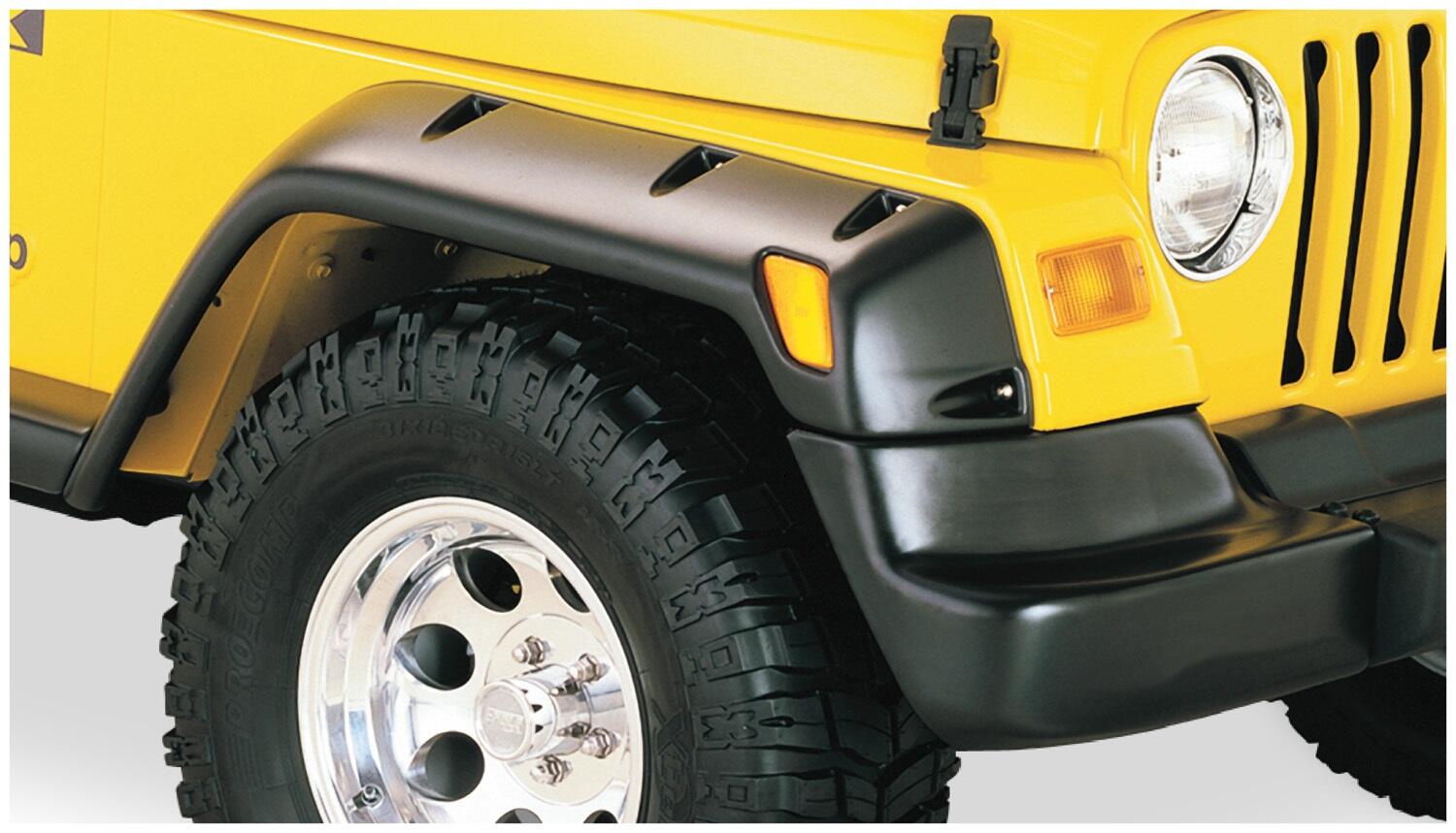 Black Large Pocket/Rivet Style Textured Finish 4-Piece Fender Flare Set For 1997-2006 Jeep Wrangler TJ, Euro Rubicon Conversion Package Bushwacker-1