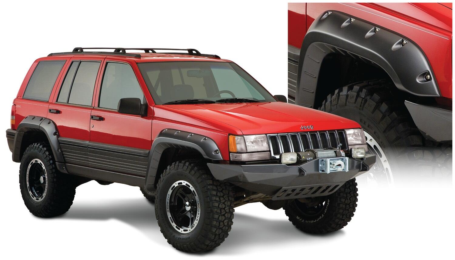 Black Jeep Cutout Style Textured Finish 4-Piece Fender Flare Set For 1993-1998 Jeep Grand Cherokee Bushwacker