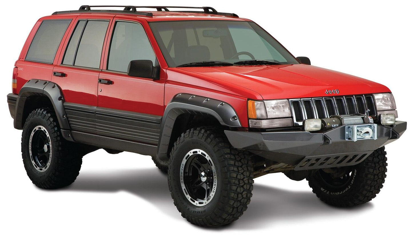 Black Jeep Cutout Style Textured Finish 4-Piece Fender Flare Set For 1993-1998 Jeep Grand Cherokee Bushwacker-1