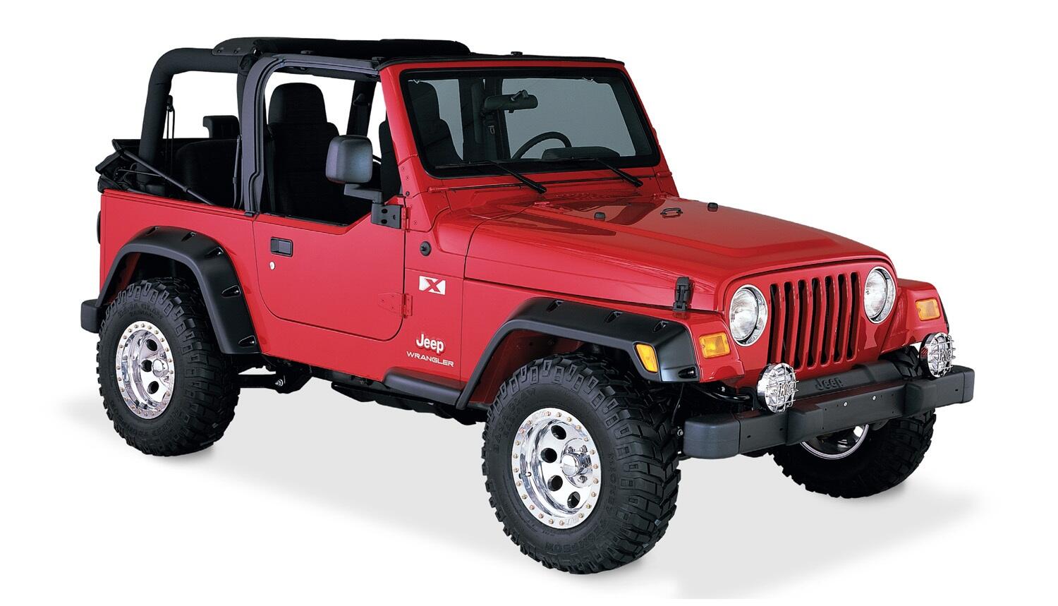 Black Pocket/Rivet Style Textured Finish 4-Piece Fender Flare Set For 1997-2006 Jeep Wrangler TJ Bushwacker-3