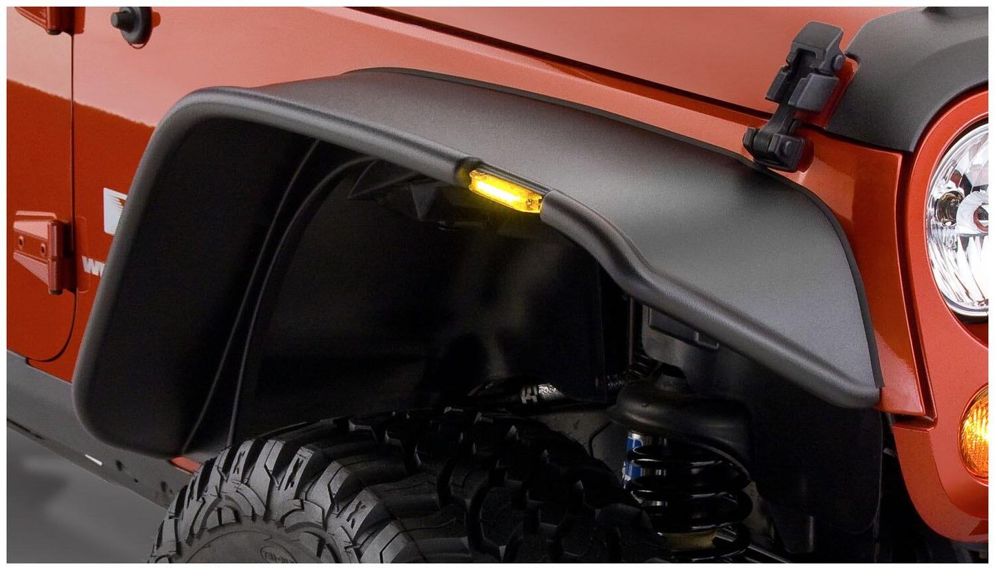 Black Jeep Flat Style Textured Finish 4-Piece Fender Flare Set For 2007-2018 Jeep Wrangler JK Unlimited 4-Door Bushwacker-1