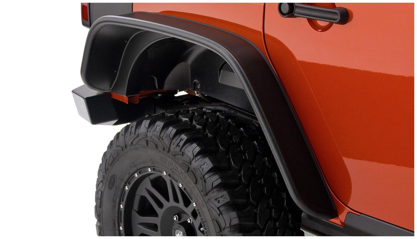 Black Jeep Flat Style Textured Finish 4-Piece Fender Flare Set For 2007-2018 Jeep Wrangler JK Unlimited 4-Door Bushwacker-2