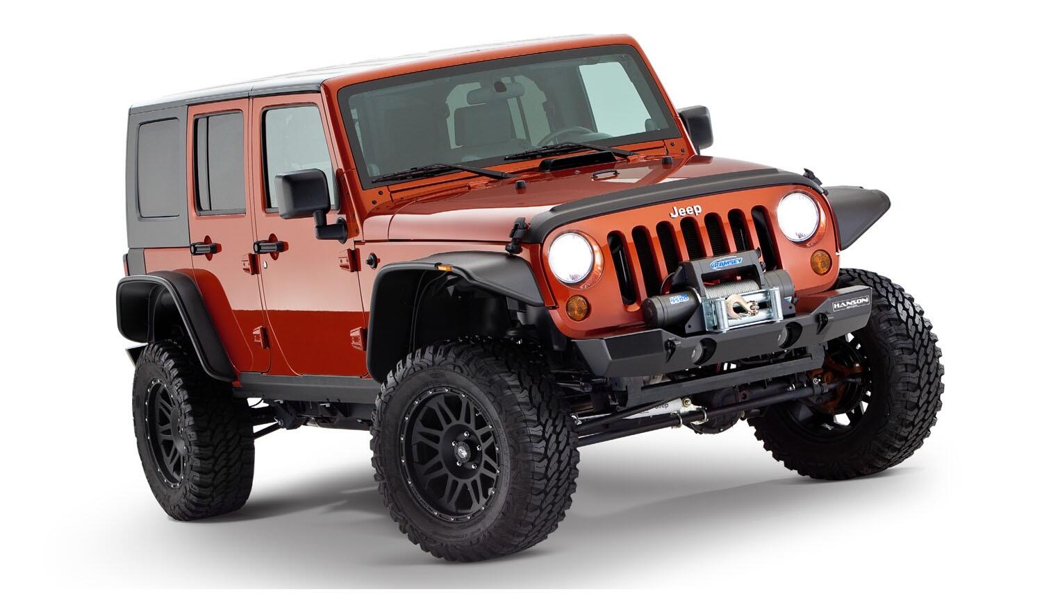 Black Jeep Flat Style Textured Finish 4-Piece Fender Flare Set For 2007-2018 Jeep Wrangler JK Unlimited 4-Door Bushwacker-3