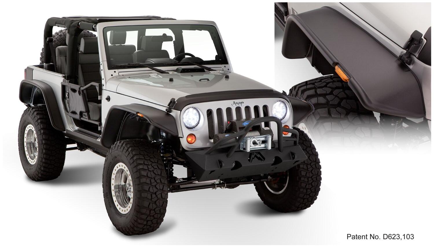 Black Jeep Flat Style Textured Finish 4-Piece Fender Flare Set For 2007-2018 Jeep Wrangler JK 2-Door Bushwacker