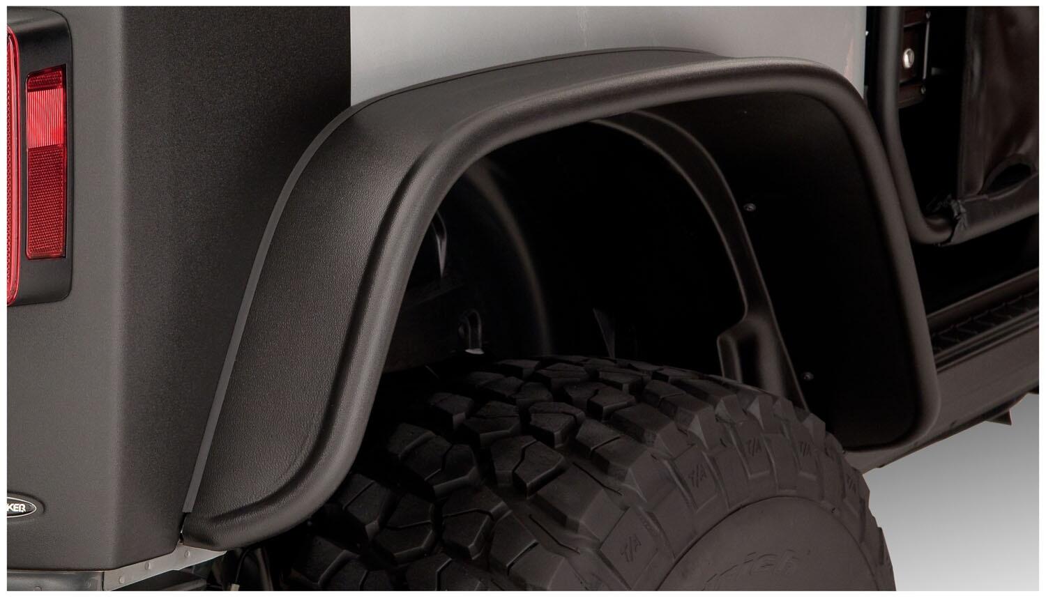 Black Jeep Flat Style Textured Finish 4-Piece Fender Flare Set For 2007-2018 Jeep Wrangler JK 2-Door Bushwacker-2