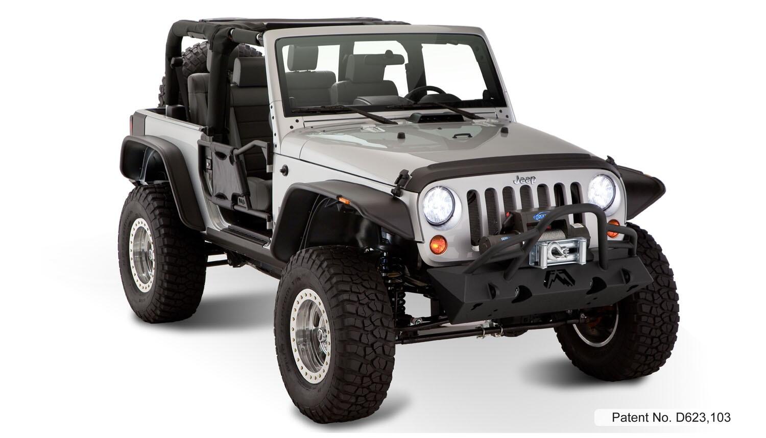 Black Jeep Flat Style Textured Finish 4-Piece Fender Flare Set For 2007-2018 Jeep Wrangler JK 2-Door Bushwacker-4