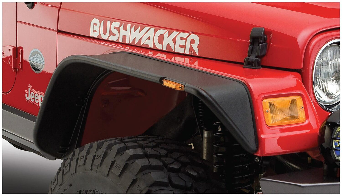 Black Jeep Flat Style Textured Finish 4-Piece Fender Flare Set For 1997-2006 Jeep Wrangler TJ Bushwacker-1