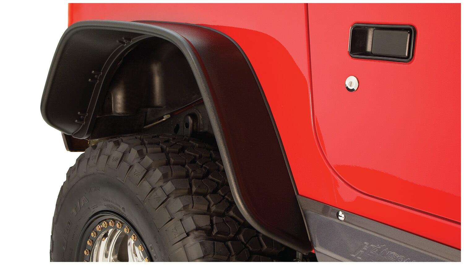 Black Jeep Flat Style Textured Finish 4-Piece Fender Flare Set For 1997-2006 Jeep Wrangler TJ Bushwacker-2