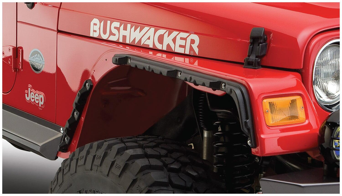 Black Jeep Flat Style Textured Finish 4-Piece Fender Flare Set For 1997-2006 Jeep Wrangler TJ Bushwacker-3