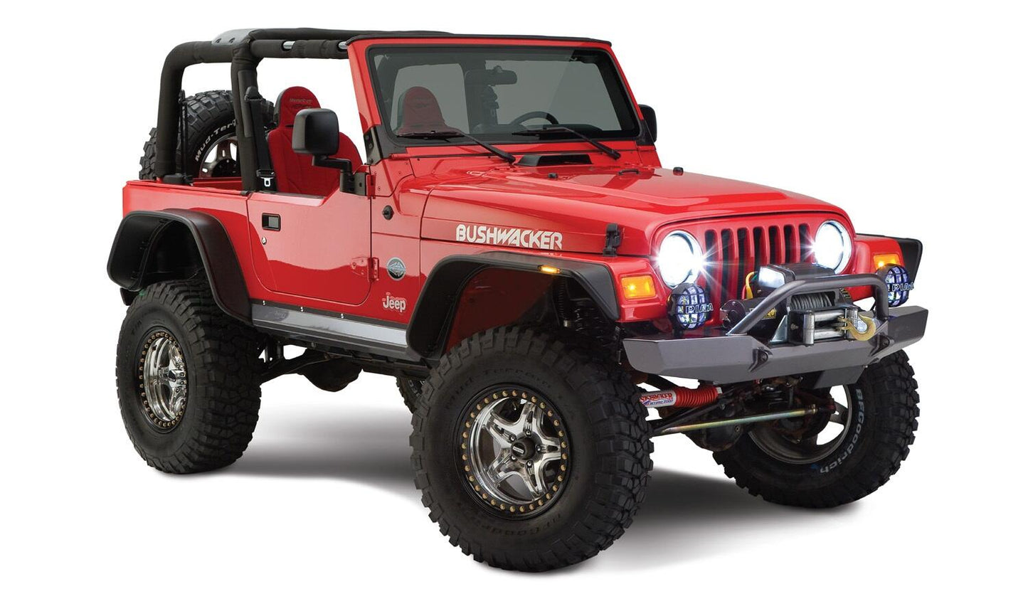 Black Jeep Flat Style Textured Finish 4-Piece Fender Flare Set For 1997-2006 Jeep Wrangler TJ Bushwacker-4