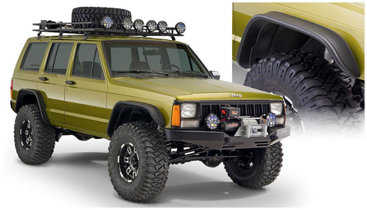 Black Jeep Flat Style Textured Finish 4-Piece Fender Flare Set For 1984-2001 Jeep Cherokee Bushwacker