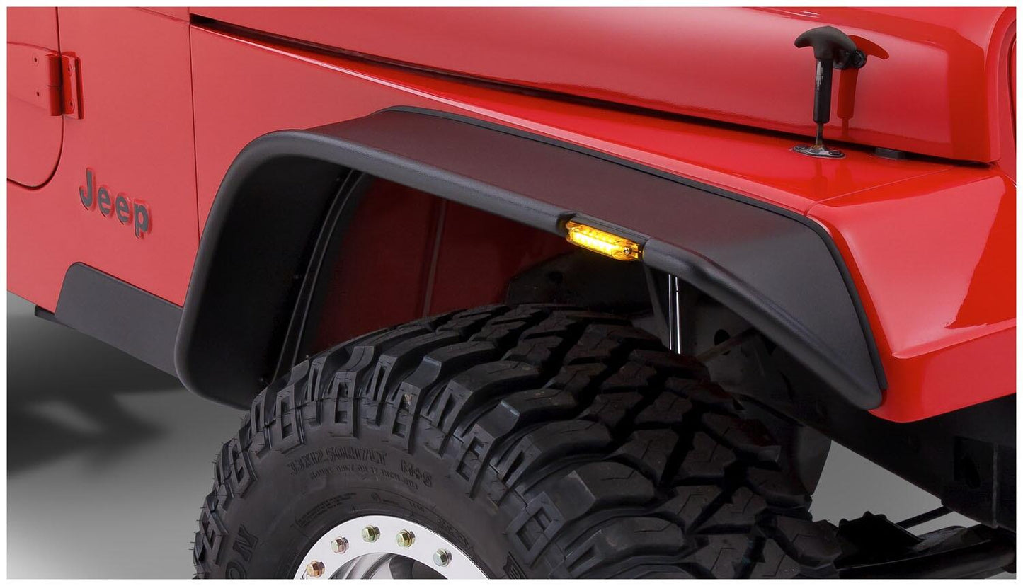 Black Jeep Flat Style Textured Finish 4-Piece Fender Flare Set For 1987-1995 Jeep Wrangler YJ (Excludes Renegade) Bushwacker-1