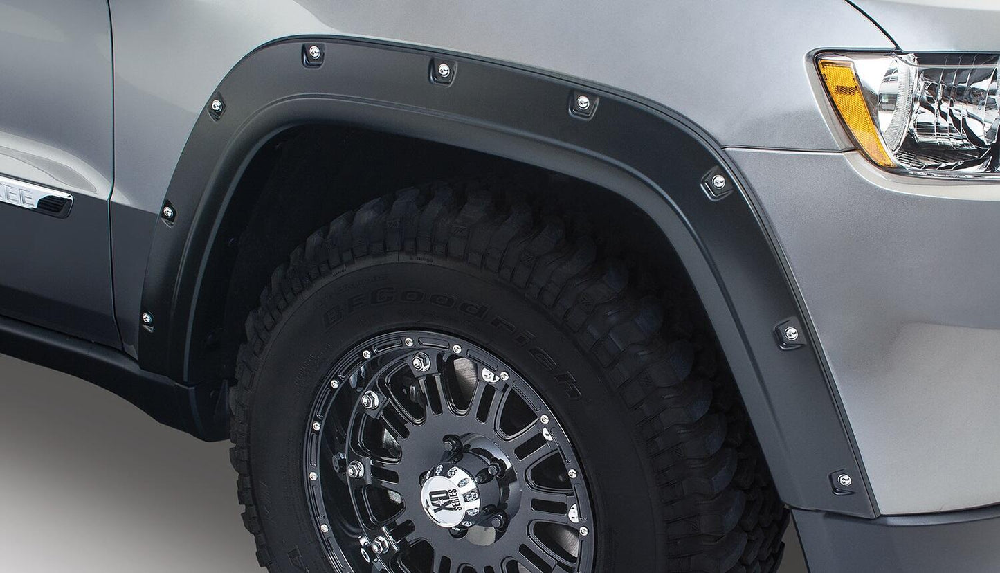 Black Pocket/Rivet Style Smooth Finish 4-Piece Fender Flare Set For 2011-2016 Jeep Grand Cherokee (Excludes SRT8) Bushwacker