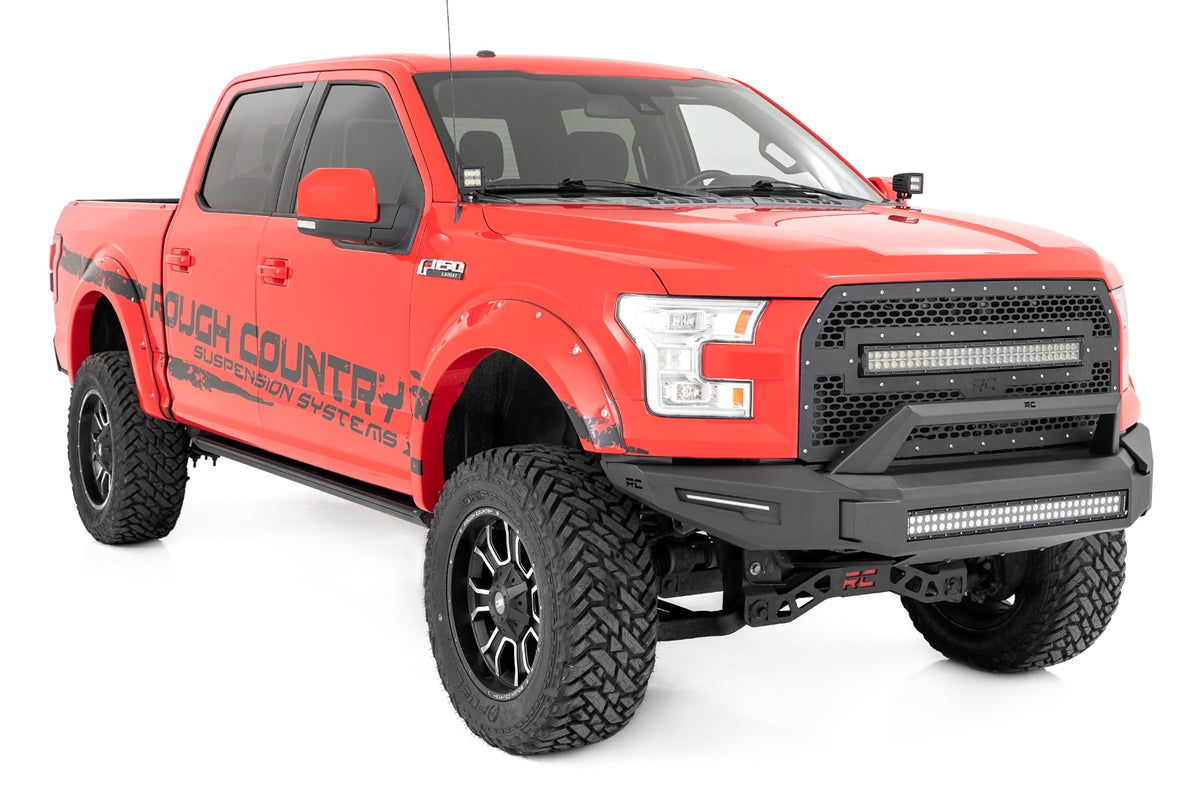 Front Modular Bumper w/Skidplate and 30 Inch LED Light Bar 15-17 Ford F-150 2WD/4WD Rough Country-2