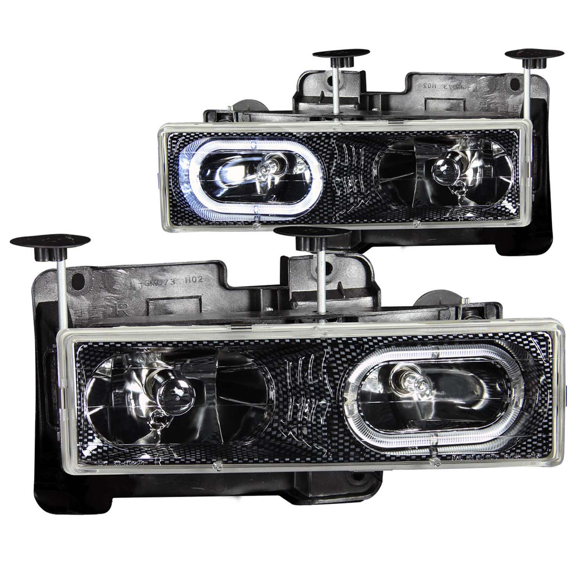 Headlight Set Crystal w/Halo Clear Lens Carbon Housing Pair Not For Use W/Sealed Beam Headlights Does Not Fit Models With Sealed Beam Headlights Chevy/GMC Trucks/SUVs 1988-2000 AnzoUSA