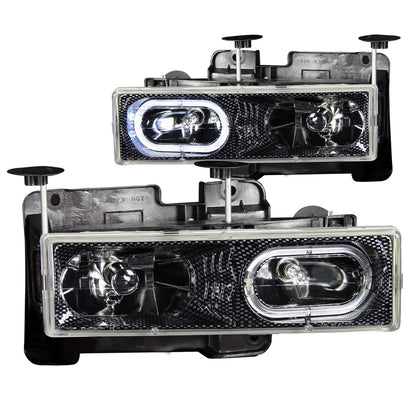 Headlight Set Crystal w/Halo Clear Lens Carbon Housing Pair Not For Use W/Sealed Beam Headlights Does Not Fit Models With Sealed Beam Headlights Chevy/GMC Trucks/SUVs 1988-2000 AnzoUSA