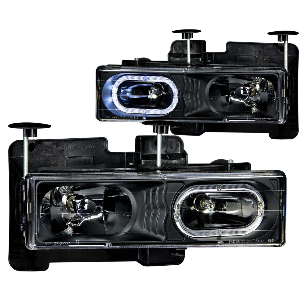 Headlight Set Crystal w/Halo Clear Lens Black Housing Pair Not For Use W/Sealed Beam Headlights Does Not Fit Models With Sealed Beam Headlights Chevy/GMC Trucks/SUVs 1988-2000 AnzoUSA