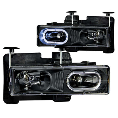 Headlight Set Crystal w/Halo Clear Lens Black Housing Pair Not For Use W/Sealed Beam Headlights Does Not Fit Models With Sealed Beam Headlights Chevy/GMC Trucks/SUVs 1988-2000 AnzoUSA