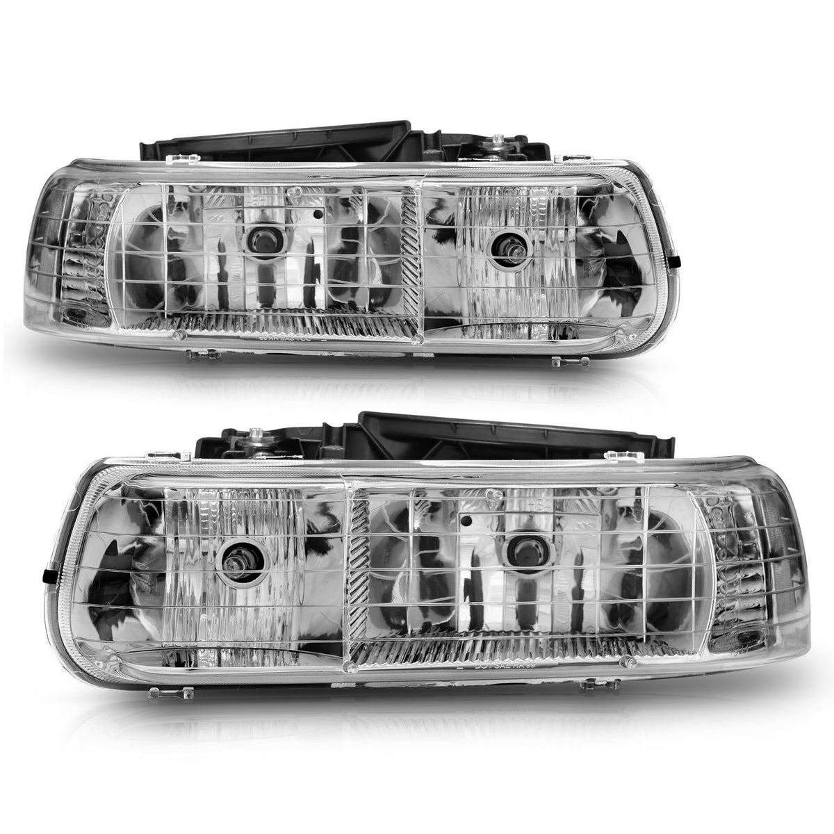 Headlight Set Crystal Clear Lens Chrome Housing Pair Does Not Fit Gmc Models Chevrolet Silverado 1500/2500 1999-2002, 1500 HD/2500 HD/3500 2001-2002, Chevrolet Suburban 1500/2500/Tahoe 2000-2006 AnzoUSA-3
