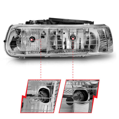 Headlight Set Crystal Clear Lens Chrome Housing Pair Does Not Fit Gmc Models Chevrolet Silverado 1500/2500 1999-2002, 1500 HD/2500 HD/3500 2001-2002, Chevrolet Suburban 1500/2500/Tahoe 2000-2006 AnzoUSA-4
