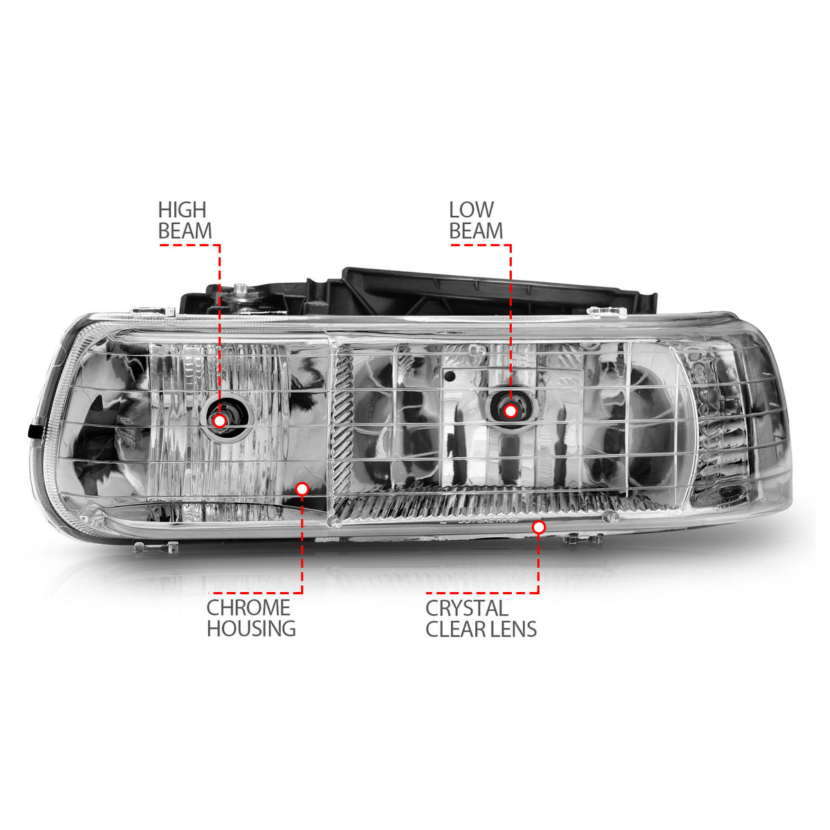 Headlight Set Crystal Clear Lens Chrome Housing Pair Does Not Fit Gmc Models Chevrolet Silverado 1500/2500 1999-2002, 1500 HD/2500 HD/3500 2001-2002, Chevrolet Suburban 1500/2500/Tahoe 2000-2006 AnzoUSA-5