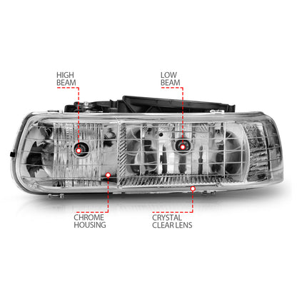Headlight Set Crystal Clear Lens Chrome Housing Pair Does Not Fit Gmc Models Chevrolet Silverado 1500/2500 1999-2002, 1500 HD/2500 HD/3500 2001-2002, Chevrolet Suburban 1500/2500/Tahoe 2000-2006 AnzoUSA-5