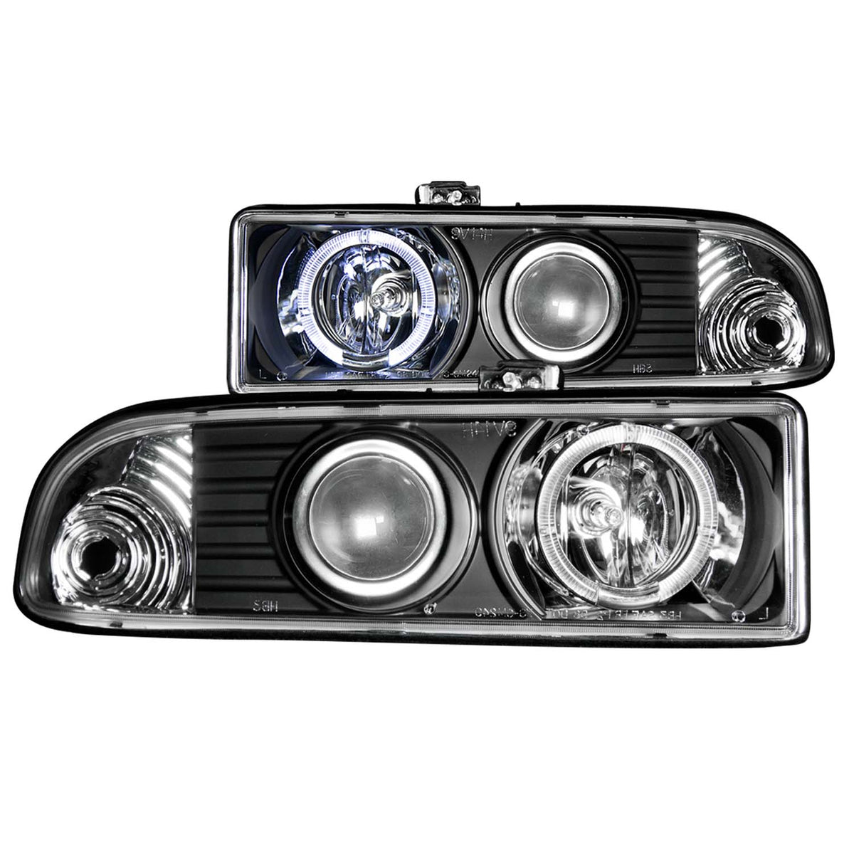 Headlight Set Projector w/Halo Clear Lens Pair LED Black Not For Use W/Factory Fog Lights Does Not Fit Models With Factory Fog Lights Chevrolet Blazer/S10 1998-2004 AnzoUSA