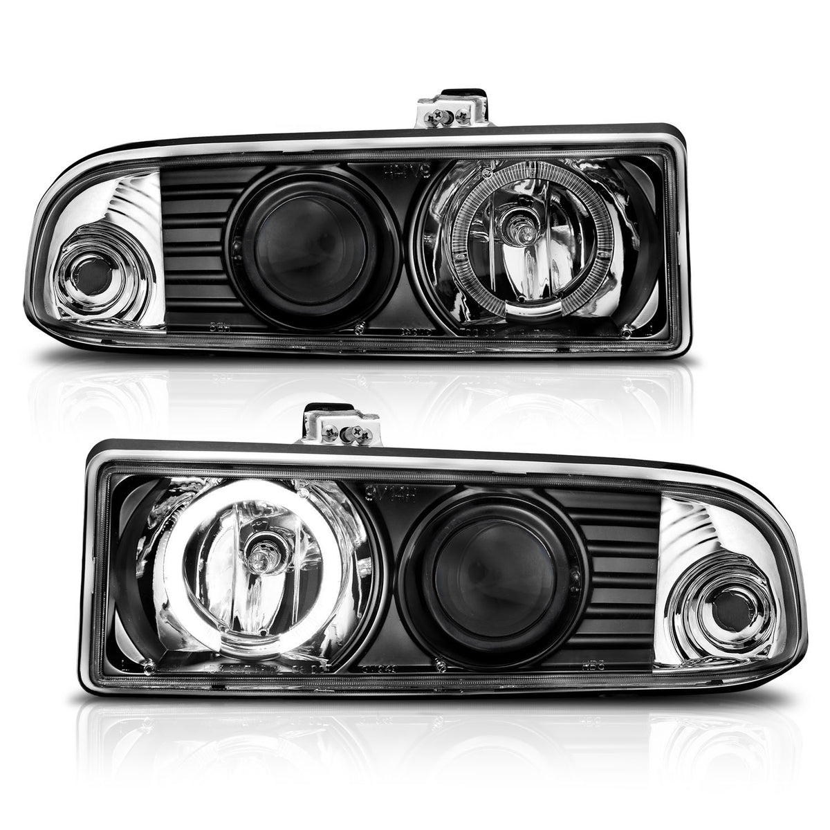 Headlight Set Projector w/Halo Clear Lens Pair LED Black Not For Use W/Factory Fog Lights Does Not Fit Models With Factory Fog Lights Chevrolet Blazer/S10 1998-2004 AnzoUSA-4