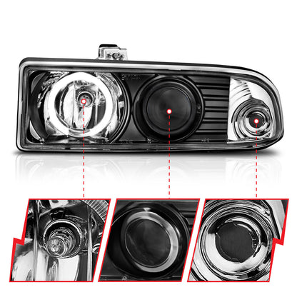 Headlight Set Projector w/Halo Clear Lens Pair LED Black Not For Use W/Factory Fog Lights Does Not Fit Models With Factory Fog Lights Chevrolet Blazer/S10 1998-2004 AnzoUSA-5