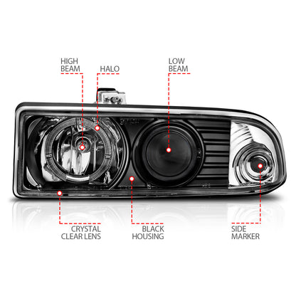 Headlight Set Projector w/Halo Clear Lens Pair LED Black Not For Use W/Factory Fog Lights Does Not Fit Models With Factory Fog Lights Chevrolet Blazer/S10 1998-2004 AnzoUSA-6