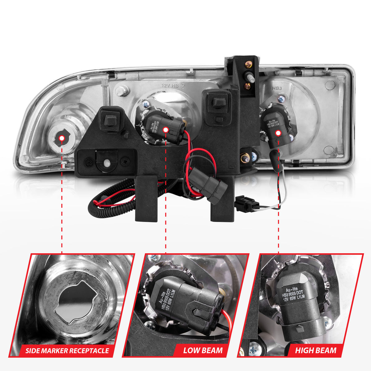 Headlight Set Projector w/Halo Clear Lens Pair LED Black Not For Use W/Factory Fog Lights Does Not Fit Models With Factory Fog Lights Chevrolet Blazer/S10 1998-2004 AnzoUSA-7