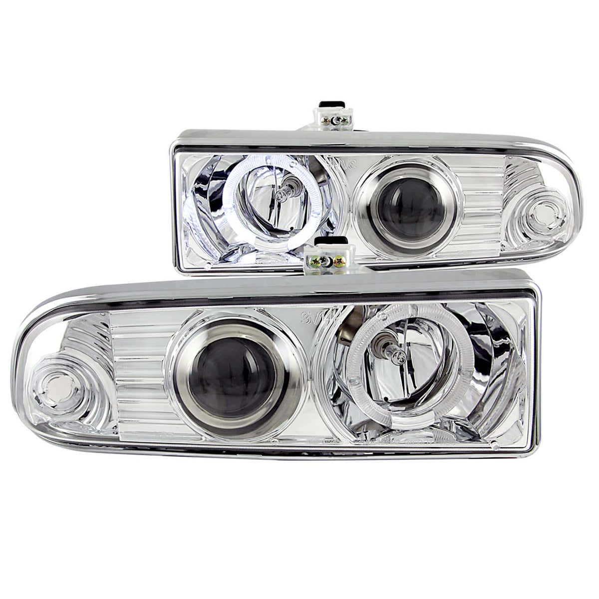 Headlight Set Projector w/Halo Clear Lens Chrome Housing Pair CCFL Not For Use W/Factory Fog Lights Does Not Fit Models With Factory Fog Lights Chevrolet Blazer/S10 1998-2004 AnzoUSA