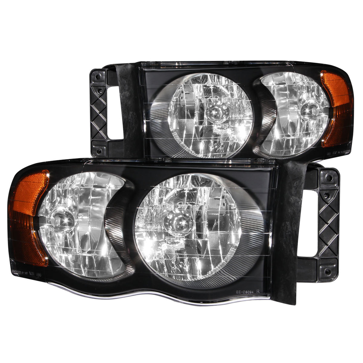 Headlight Set Crystal Clear Lens Black Housing Pair Dodge Ram 1500 2002-2005, 2500/3500 2003-2005 AnzoUSA