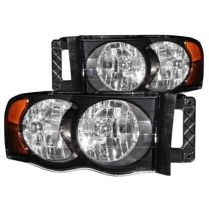 Headlight Set Crystal Clear Lens Black Housing Pair Dodge Ram 1500 2002-2005, 2500/3500 2003-2005 AnzoUSA