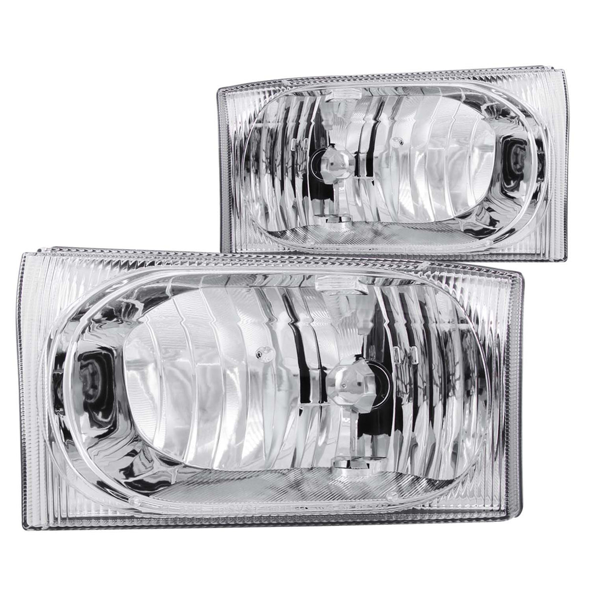 Headlight Set Crystal Clear Lens Chrome Housing Pair Not For Use W/Sealed Beam Headlights Ford Excursion 2000-2004, Ford F-250/F-350/F-450/F-550 Super Duty 1999-2004 AnzoUSA