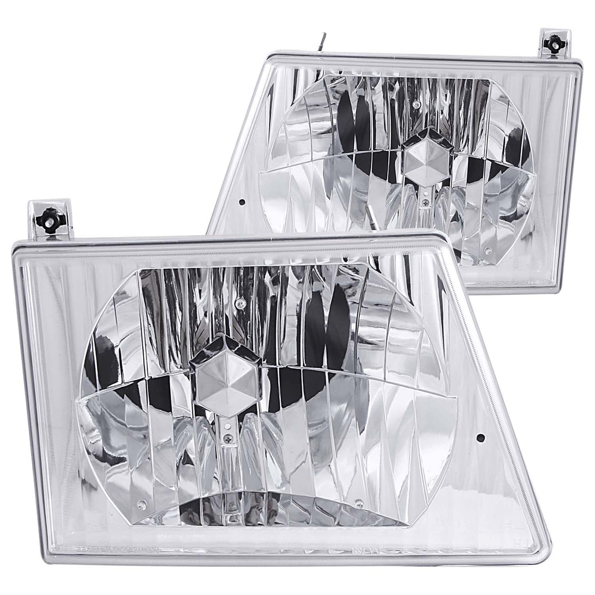 Headlight Set Crystal Clear Lens Chrome Housing Pair Not For Use W/Sealed Beam Headlights 1992-2007 Does Not Fit Models With Sealed Beam Headlights Ford Trucks/SUVs 1992-2007 AnzoUSA