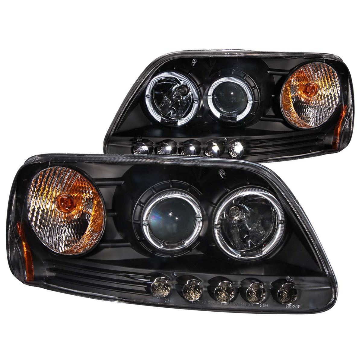 Headlight Set Projector w/Halo Clear Lens Black Housing Pair w/1 Pc. LED Does Not Fit F-150 Svt Lightning Models Ford Expedition 1997-2002, Ford F-150 1997-2003 AnzoUSA