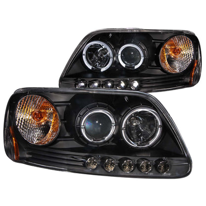 Headlight Set Projector w/Halo Clear Lens Black Housing Pair w/1 Pc. LED Does Not Fit F-150 Svt Lightning Models Ford Expedition 1997-2002, Ford F-150 1997-2003 AnzoUSA